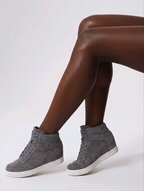Women's Grey Suede High-Top Sneakers - Casual Lace-Up